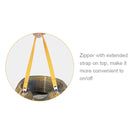 Zigly zipper with extended yellow strap on top for easy on/off in plaid fabric bag