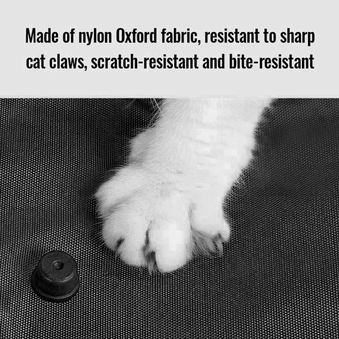 Zigly nylon Oxford fabric with white cat paw showing scratch, bite-resistant material