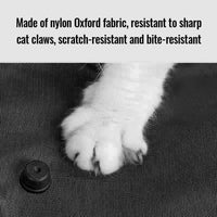 Zigly nylon Oxford fabric with white cat paw showing scratch, bite-resistant material