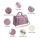 Zigly purple pet carrier bag with nylon straps, zinc-alloy zipper, mesh panel, Sherpa cushion, and anti-escape hook