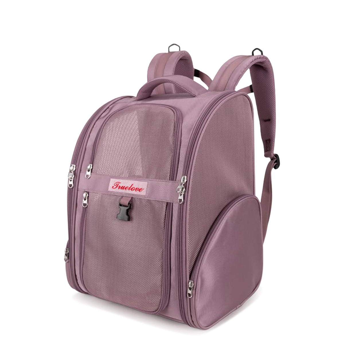 Zigly mauve Truelove mesh pet carrier backpack with padded straps and multiple zip compartments
