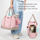 Zigly pink quilted pet carrier bag with breathable mesh panel and cats inside
