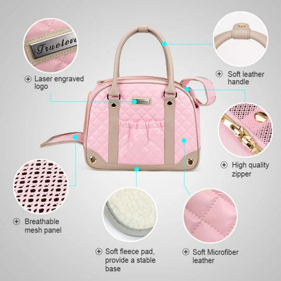 Zigly pink quilted handbag with laser engraved logo, soft leather handle, breathable mesh panel, and high quality zipper