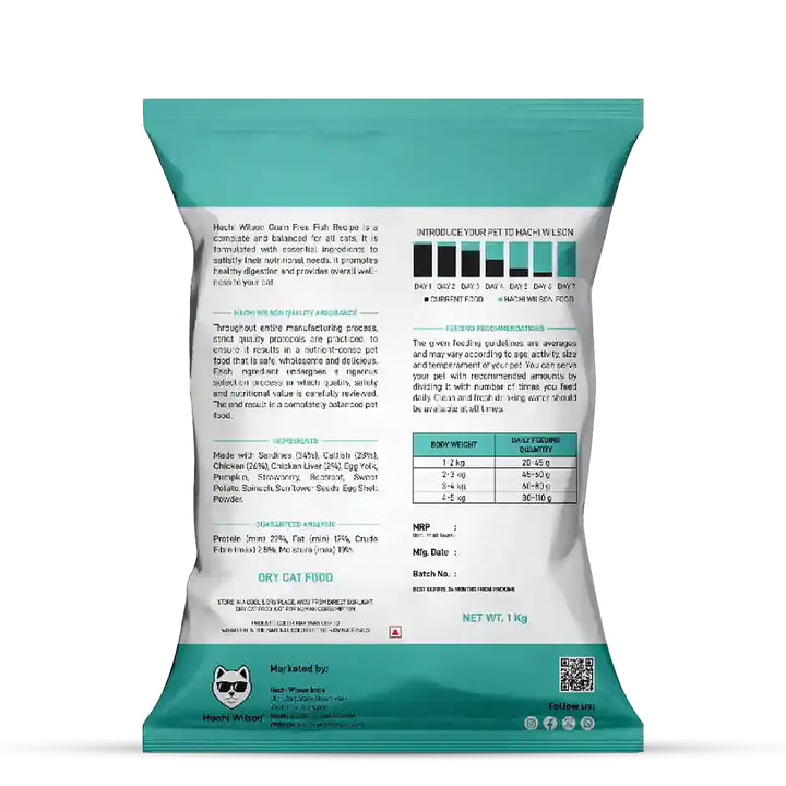 Hachi Wilson Grain Free Ocean Fish Sardine & Mackerel Dry Adult Cat Food (USA Formulated, USFDA Approved) - 1kg
