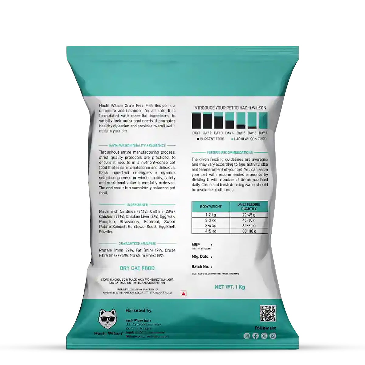 Hachi Wilson Grain Free Ocean Fish Sardine & Mackerel Dry Adult Cat Food (USA Formulated, USFDA Approved) - 1kg