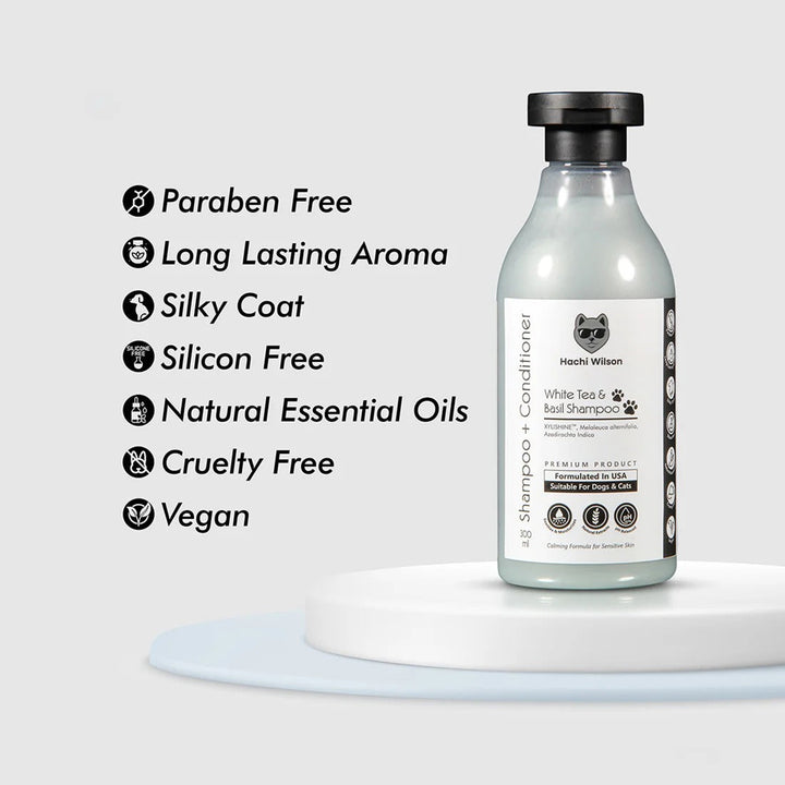Hachi Wilson Premium White Tea & Basil Dog/Cat Shampoo (USA Formulated, USFDA Approved) - 300ml