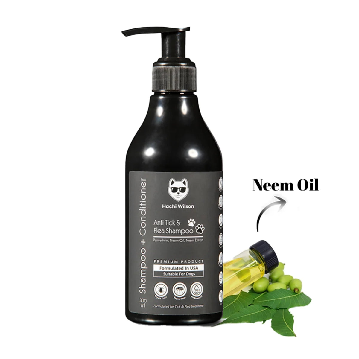 Hachi Wilson Premium Anti-Tick & Flea Dog & Cat Shampoo(USA Formulated, USFDA Approved)  - 300g