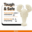 Zigly tough and safe lobster-shaped dog chew toy made of super durable nylon and wood blend, splinter free