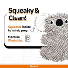 Zigly FOFOS gray koala dog toy with squeaker, machine washable and soft plush design