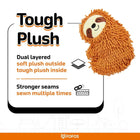 Zigly tough plush orange sloth toy with dual layered soft and tough plush and strong sewn seams