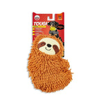 Zigly tough durable chew orange microfiber dog toy shaped like a smiling sloth for small medium dogs
