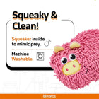 Zigly pink squeaky plush dog toy with pig face, machine washable pet toy for clean play