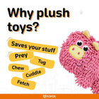 Zigly plush pink cow toy with benefits like saves your stuff, chew, tug, cuddle, fetch, prey
