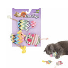Zigly colorful cat toys set with catnip and a gray cat playing with a multicolor fish toy