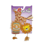 Zigly natural woven cat toys set with lion plush, mouse shape, and catnip on purple card