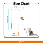 Zigly cat toy size chart showing 51 cm wand with pizza slice plush and cat height 32 cm