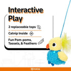 Zigly interactive cat toy with 2 replaceable tops, catnip inside, pom-poms, tassels, and feathers