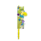 Zigly Tail Teaser cat toy with yellow handle, blue and yellow bird, and purple bug attachments