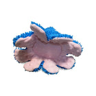 Zigly soft pet bed with blue textured exterior and pink cushioned interior on white background
