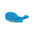 Blue shaggy plush whale toy with big eye on white background, zigly