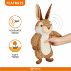 Zigly soft plush rabbit toy with squeaker inside, held by hand, features cuddly fur and long ears