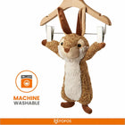 Zigly plush brown rabbit hanging on wooden hanger, machine washable soft toy by Fofos