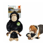 Zigly wildlife squeaky gorilla dog toy held by beagle playing with plush toy