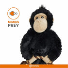 Zigly black plush monkey dog toy with rope, mimics prey for interactive pet play