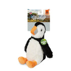 Zigly Wildlife plush puffin dog toy with squeaky feature and soft black, white, orange colors
