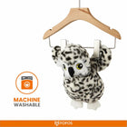 Zigly machine washable plush owl toy hanging on wooden hanger with FOFOS branding