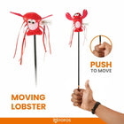 Red moving lobster toy on stick by FOFOS with push to move feature, zigly design