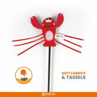 Zigly red crab cat toy with soft fabrics and tassels by FOFOS on black stick