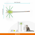 Zigly green insect cat teaser wand toy with measurements, suitable for playful cats.