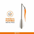 Zigly durable and flexible metal pole cat toy with orange fuzzy attachment and gray handle by Fofos