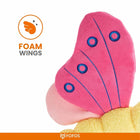 Close-up of pink foam butterfly wing with blue embroidery on yellow soft toy by Zigly