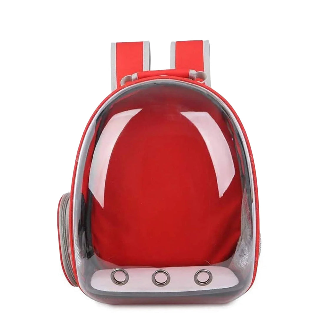 Zigly red transparent pet carrier backpack with air vents and padded straps
