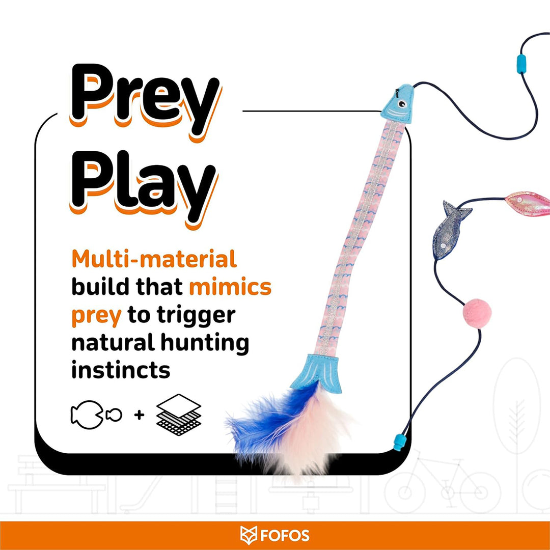 Zigly FOFOS Prey Play cat toy with feathers and fish shapes mimics prey to trigger natural hunting instincts