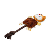 Zigly lion plush dog toy with brown rope tail and textured body on white background