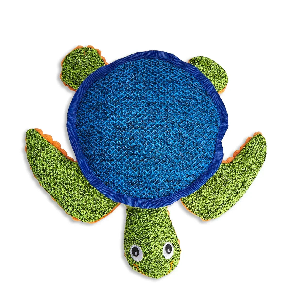 zigly colorful plush turtle toy with blue shell and green textured limbs on white background