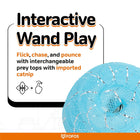 Zigly interactive wand play cat toy with interchangeable tops and imported catnip for flick chase pounce
