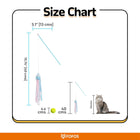 Zigly cat toy size chart with jellyfish teaser and a gray cat measuring 32 cm next to toy dimensions