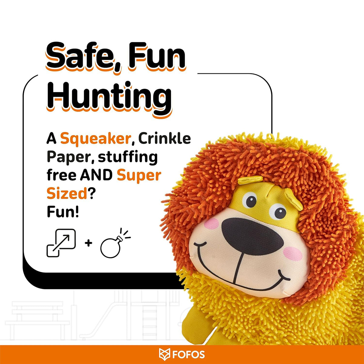 Zigly safe fun hunting plush lion dog toy with squeaker, crinkle paper, super sized