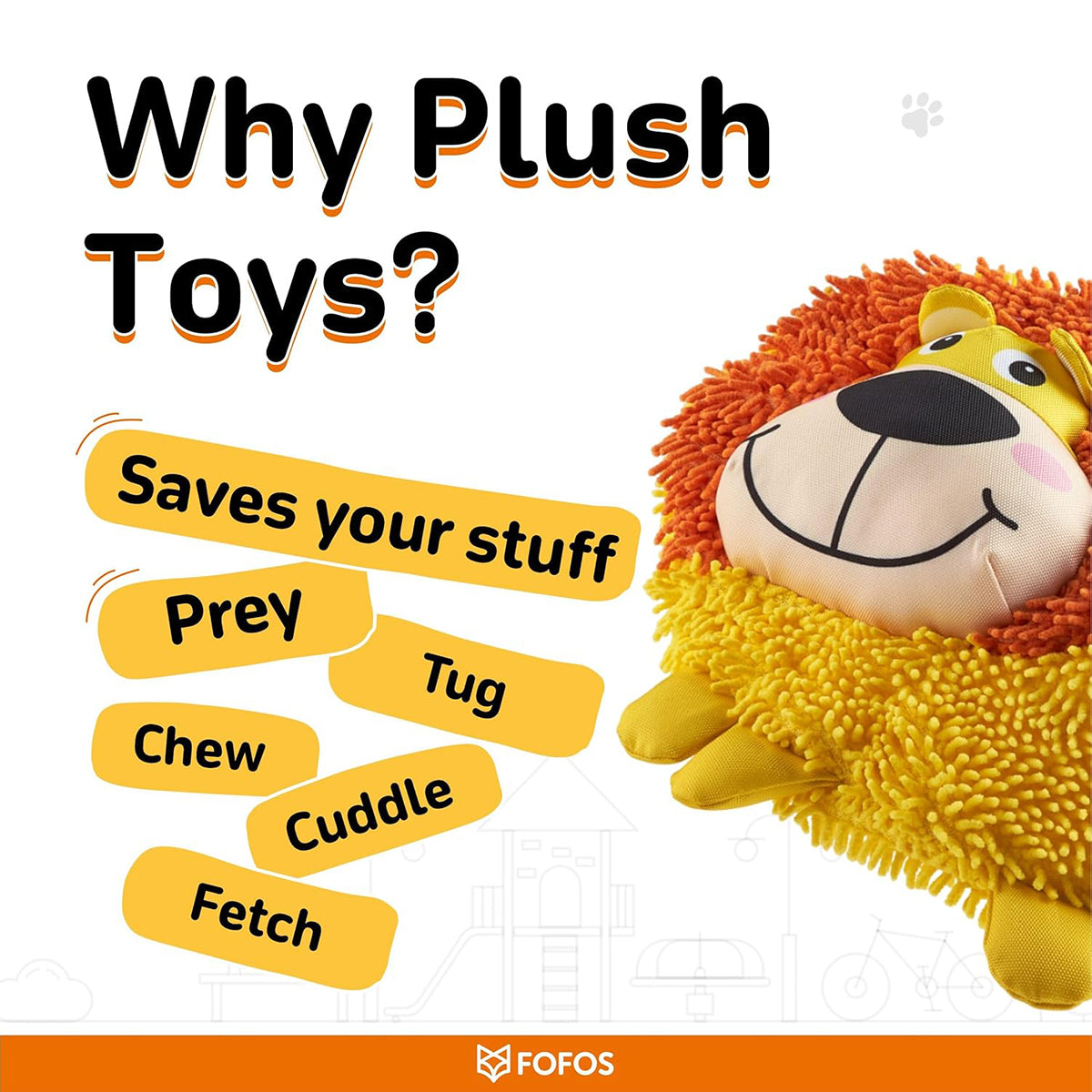 Zigly plush lion toy with benefits like chew, tug, fetch, cuddle, prey for pets