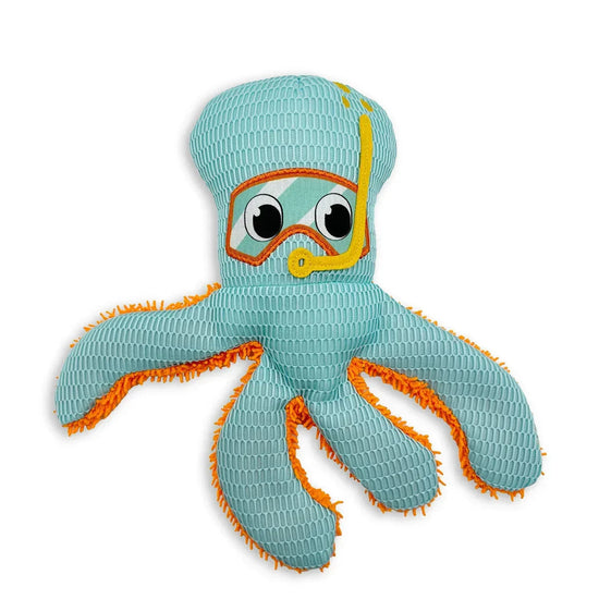 Zigly blue octopus plush toy with orange snorkel mask and chenille detailing