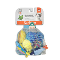 Zigly Fofos catnip-filled sardines plush cat toys set in mesh bag with colorful fish shapes