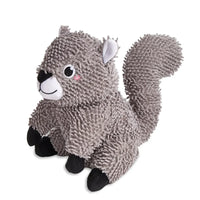 Zigly gray plush squirrel toy with textured fur and black paws on white background