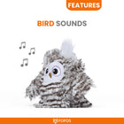 Zigly plush owl toy with striped fur and embroidered face, featuring bird sounds for kids