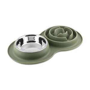 Pawpourri Slow Feed Mat &  Dog Bowl - Silicone Olive