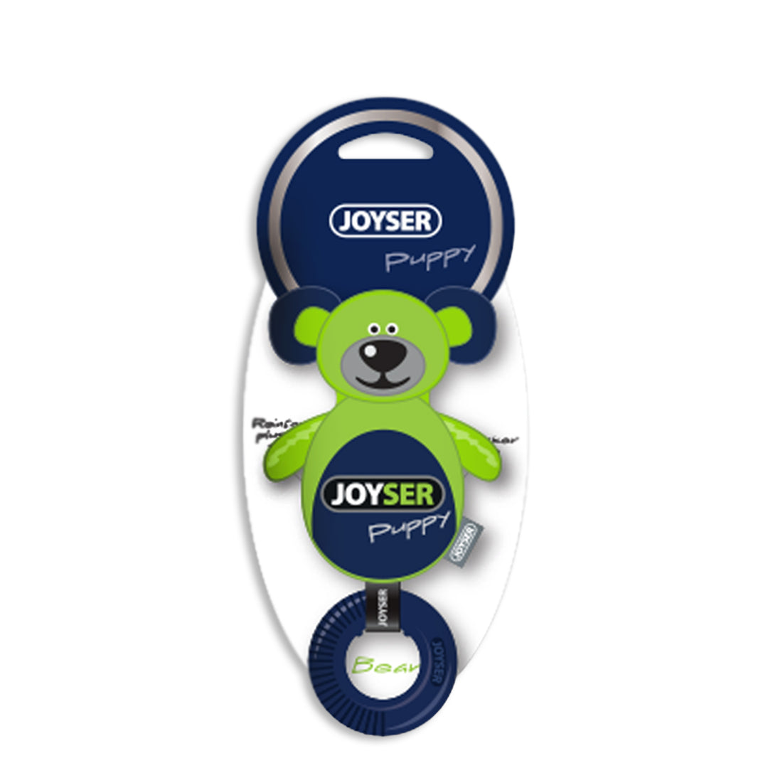 Joyser Puppy Bear With Ring Dog Toy - Green/Blue - S-M