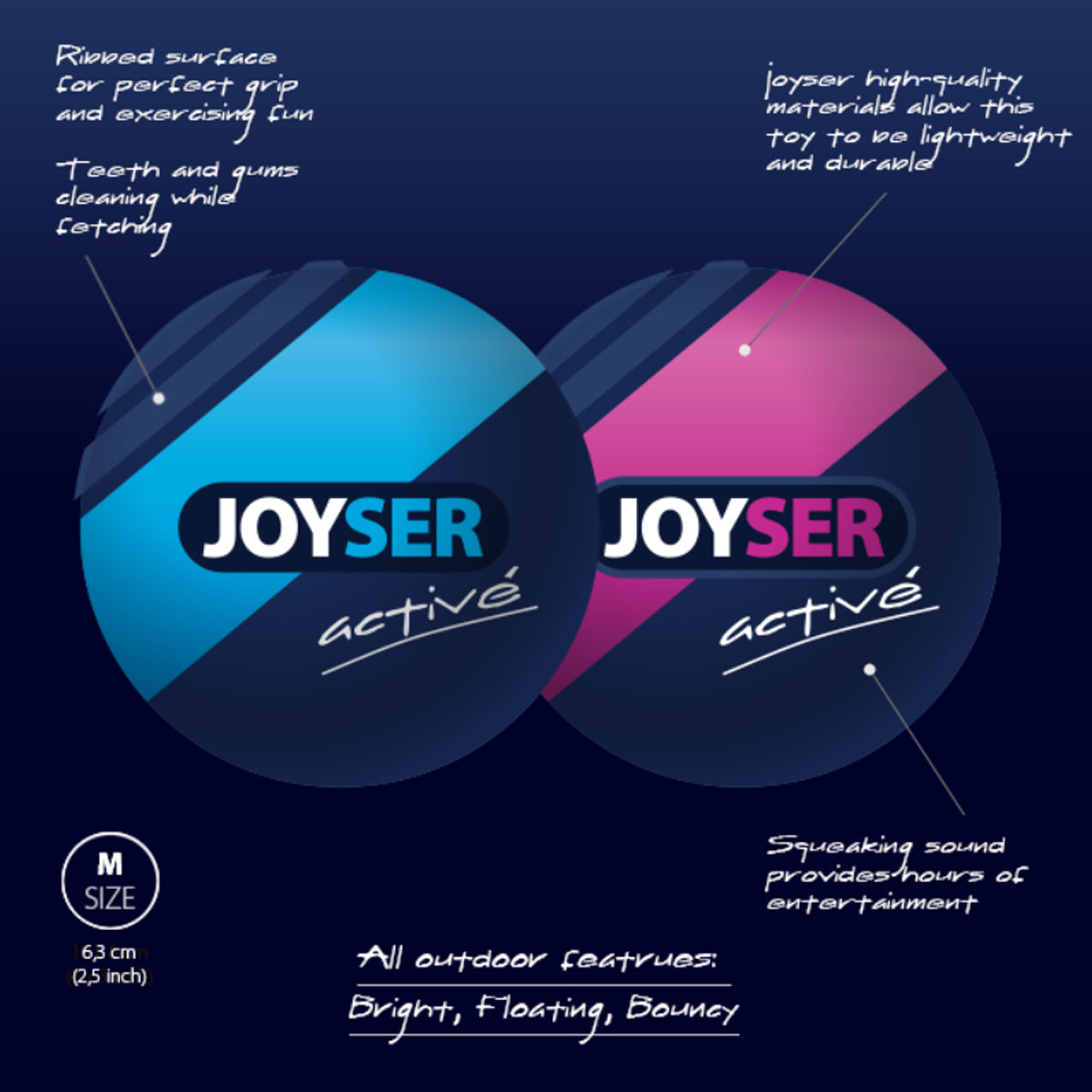 Joyser Active 2 Tpu Balls With Squeaker Dog Toy - Blue / Pink Size - M